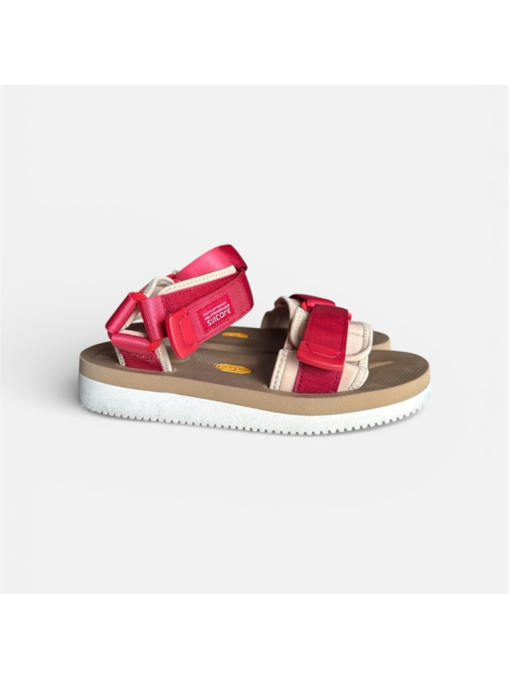 Suicoke Women’s Red & Off-White CEL-V Sandals Vibram Sole Velcro Closure USW7